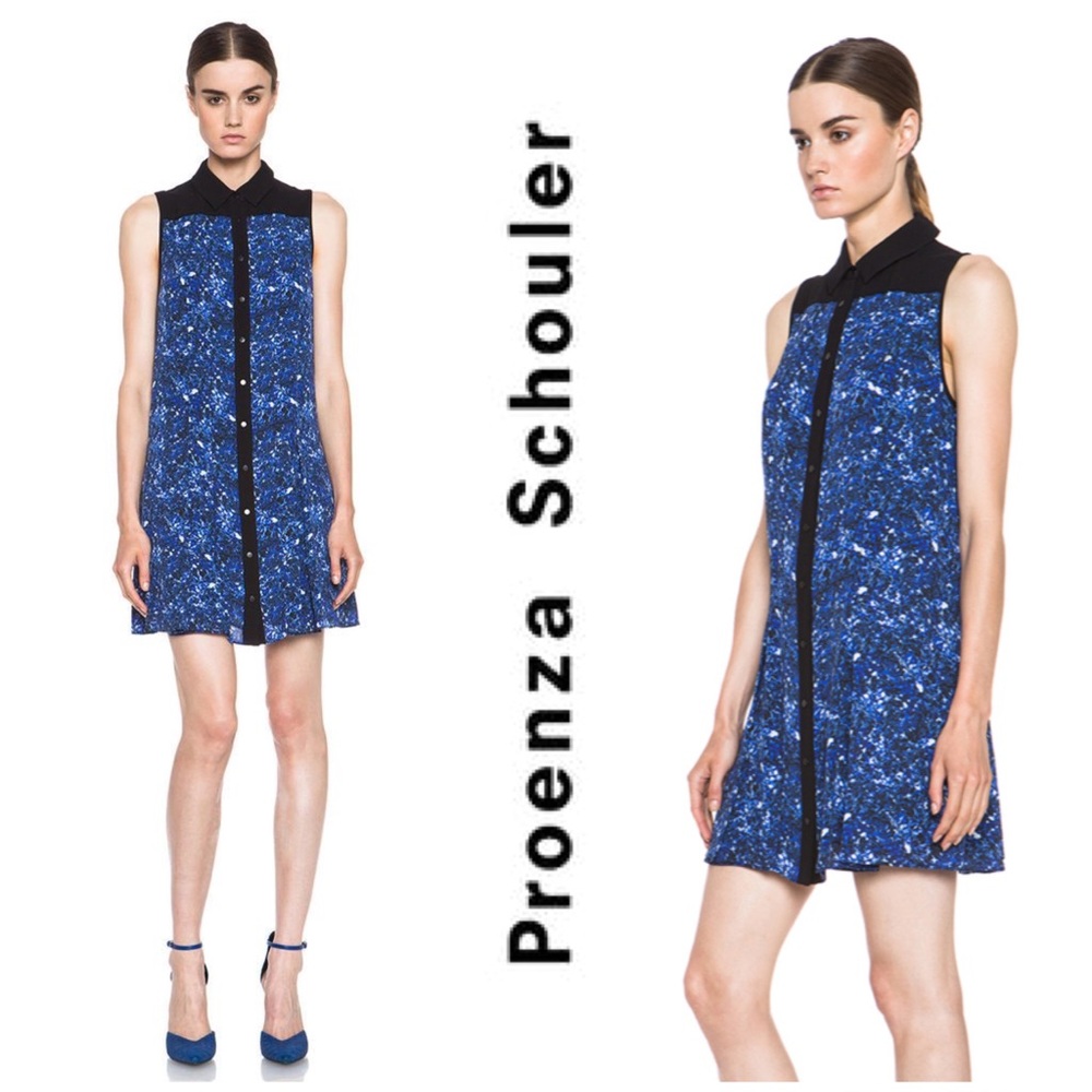NEW Proenza Schouler Silk Microprint Shirt Dress - Picture 3 of 16